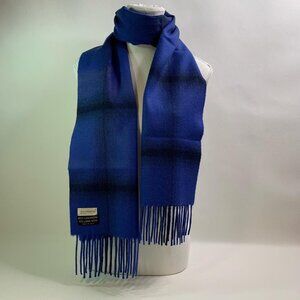 Versace Luxurious Blue & Black Cashmere Blend Scarf - Timeless Fringed Winter Wr